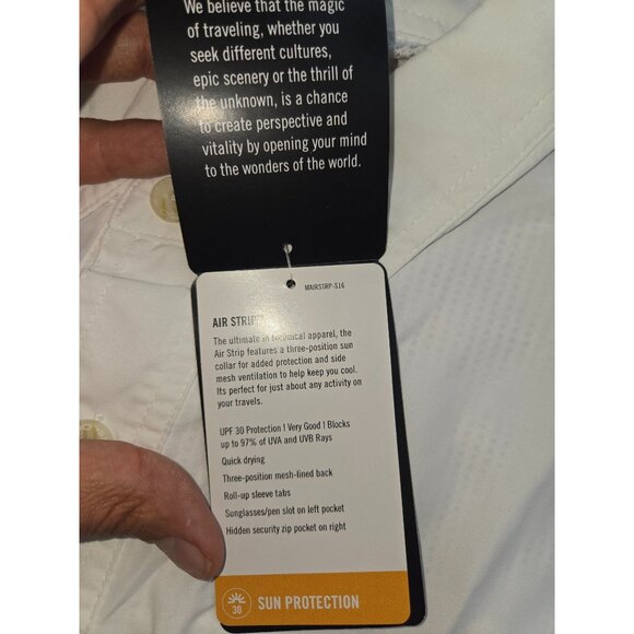 ExOfficio Mens Air Strip L/S Shirt Large White UPF 30 Sun Protection Roll-Up NWT - Picture 6 of 9